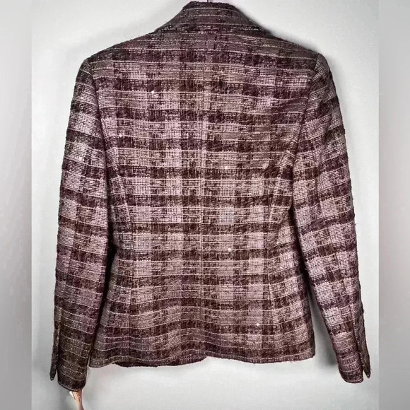 Votre Nom Wool Blend Plaid Tweed Blazer Plum Pink Sparkle Women’s Size 6 - Picture 8 of 15